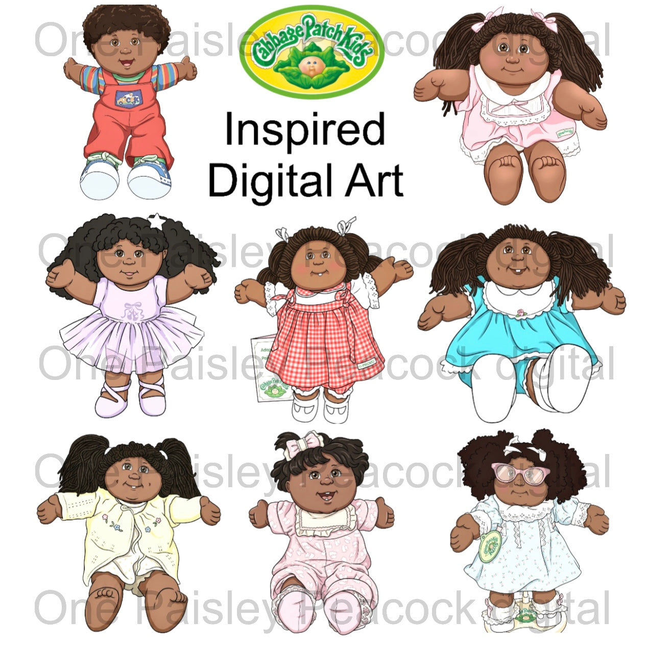 AFRICAN AMERICAN CABBAGE PATCH KIDS DOLL INSPIRED DIGITAL ART DOWNLOAD