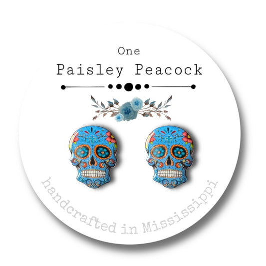 Sugar Skulls stud earrings-cornflower