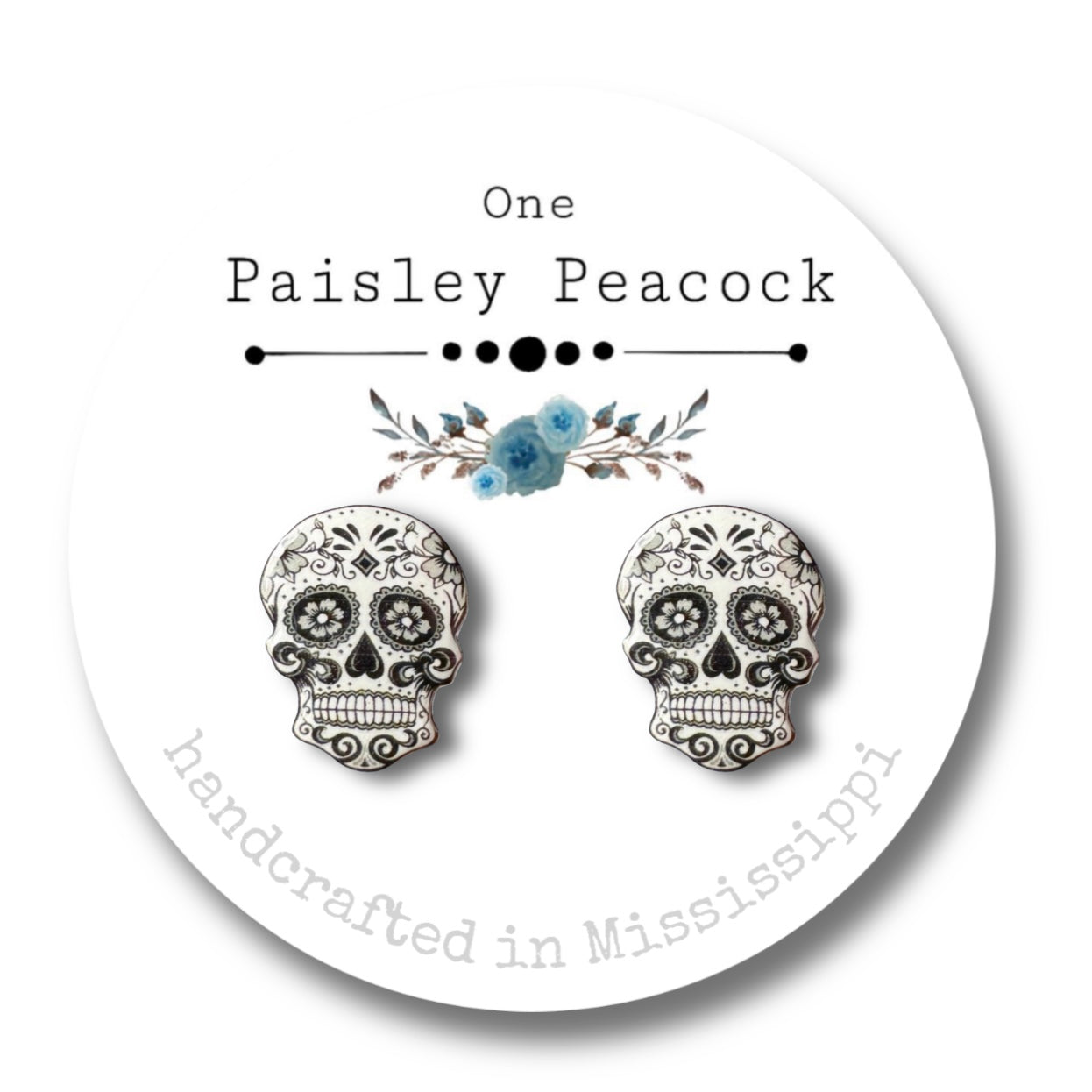 Sugar Skulls stud earrings-monochrome