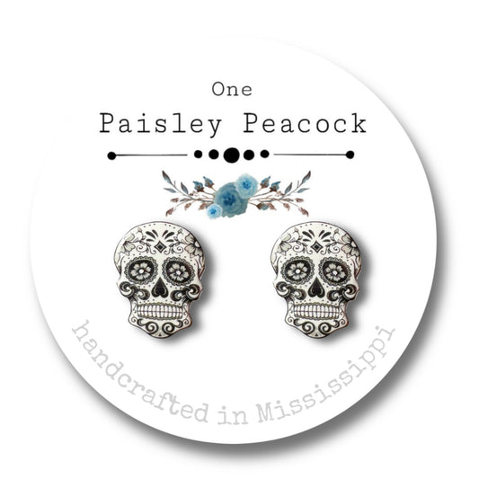 Sugar Skulls stud earrings-monochrome