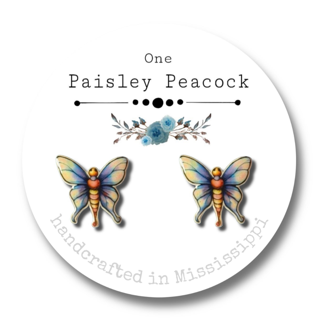 Butterfly Stud Earrings-whimsical-cream and blue