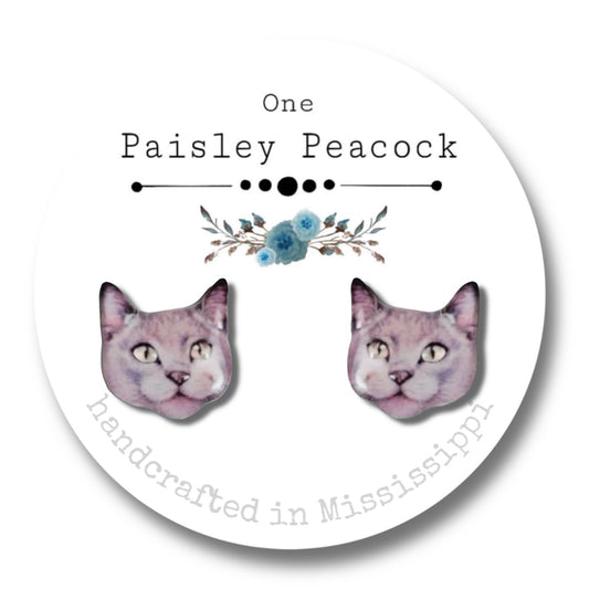 Cat Stud Earrings-Gray