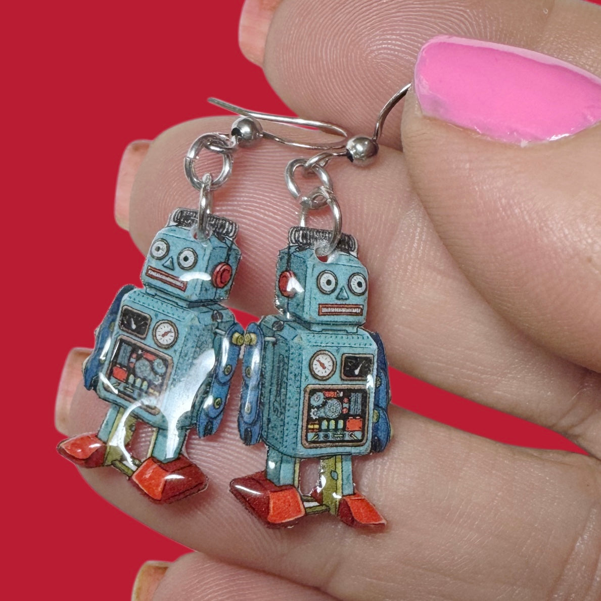 Vintage Toy Robot inspired dangle earrings