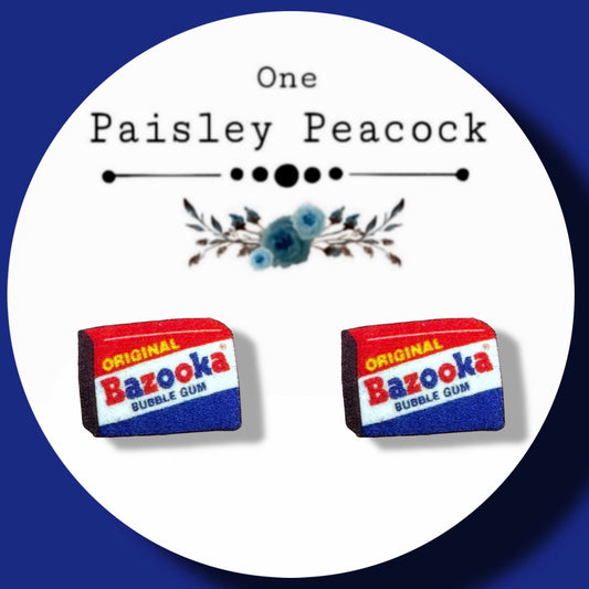 Bazooka inspired gum stud earrings