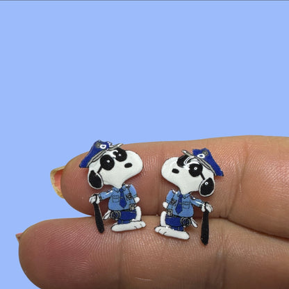 Snoopy inspired handmade policeman stud earrings billy club