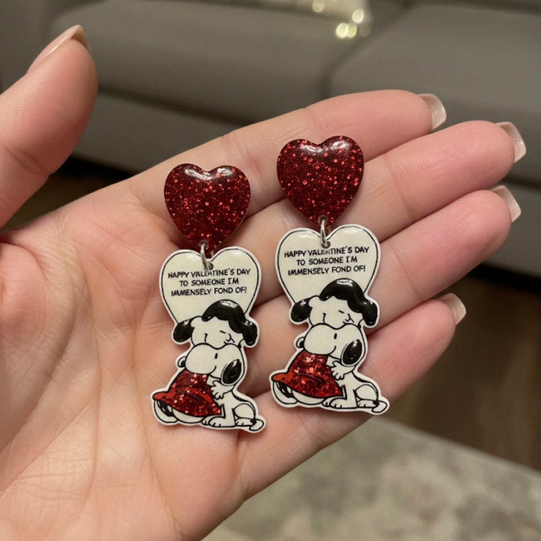 Snoopy and Lucy inspired stud dangle Valentines Day card