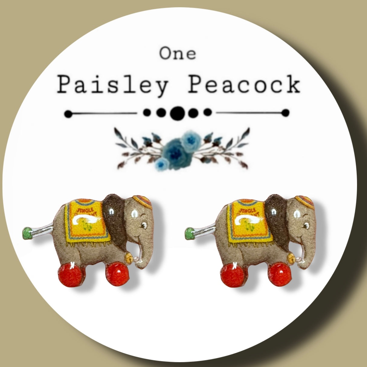 Pull Toy Elephant stud earrings handmade vintage inspired