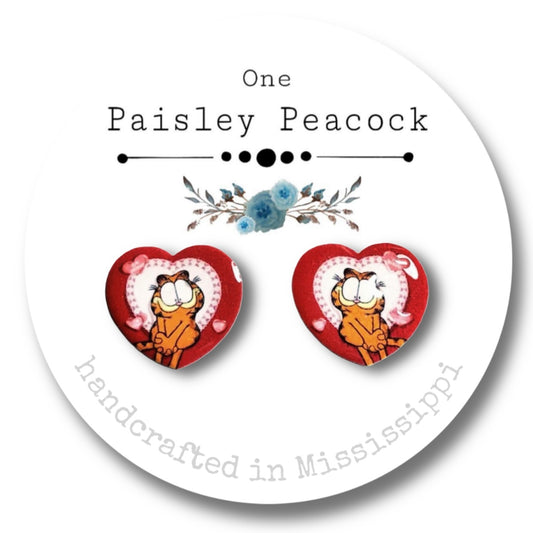 Garfield Cat Stud Earrings-heart