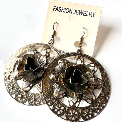 Rose Dangle Earrings antique gold finish