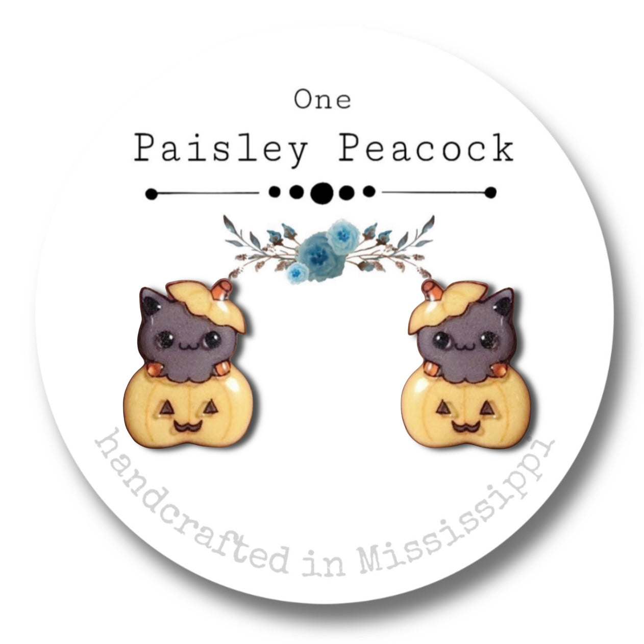 Cat Stud Earrings- pumpkin black