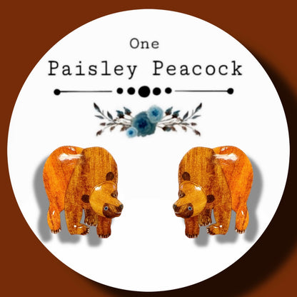 Brown Bear inspired handmade stud earrings