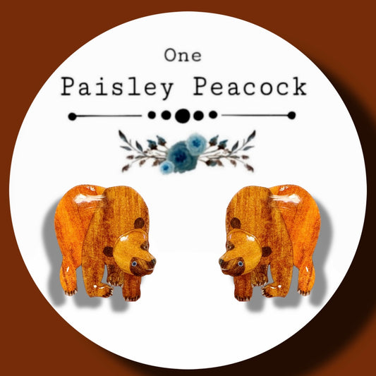 Brown Bear inspired handmade stud earrings