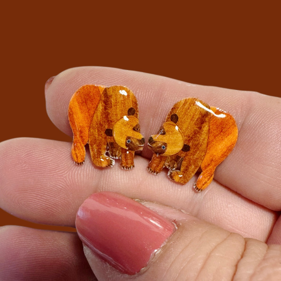 Brown Bear inspired handmade stud earrings