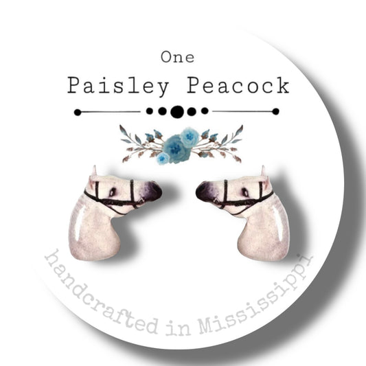 Animal Stud Earrings-white horse