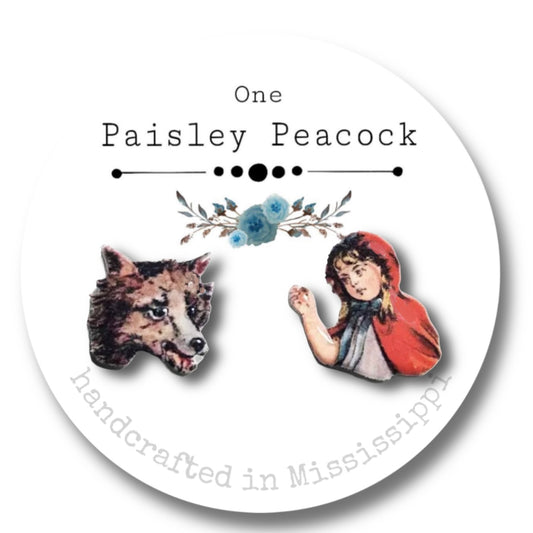 Stud Earrings-red riding hood wolf