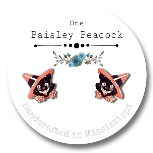 Cat Stud Earrings-vintage Halloween black cat