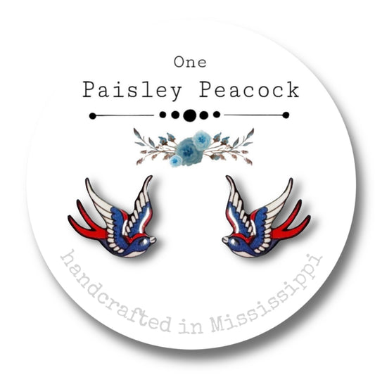 Bird earrings-swallow blue red