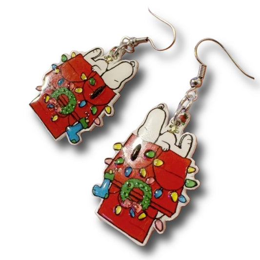 Dangle Earrings-Xmas doghouse