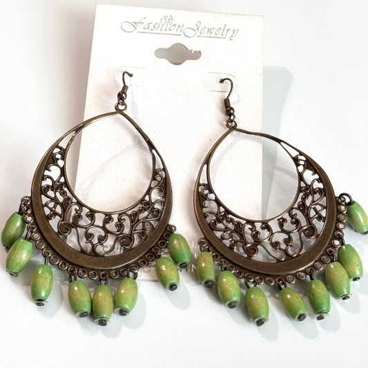 Olive beaded Boho dangle earrings