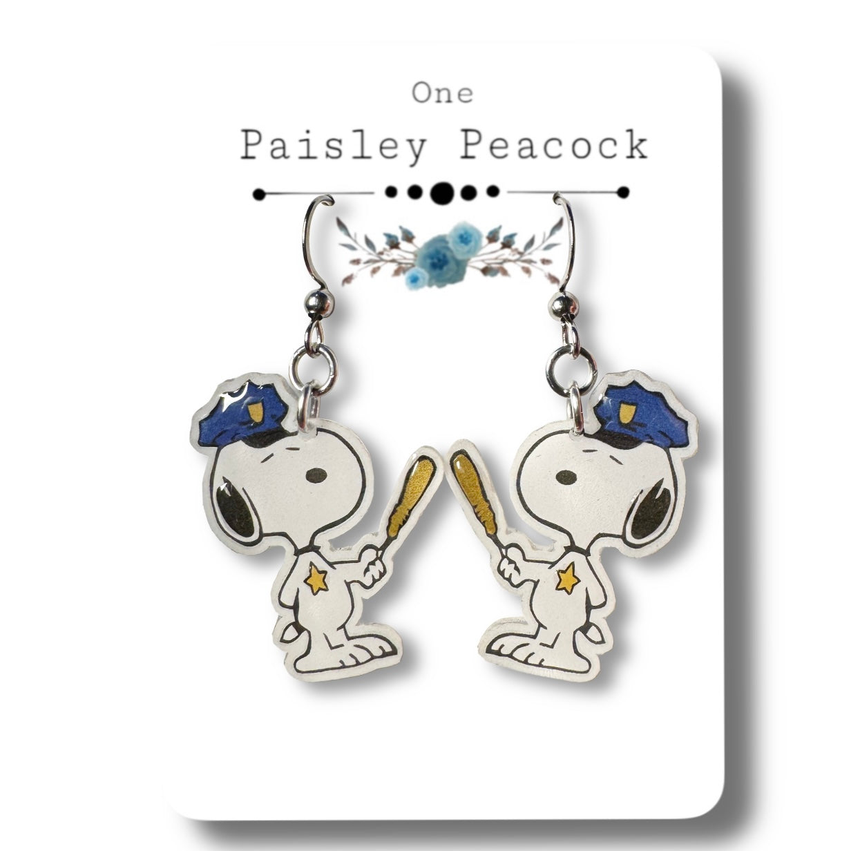 Dangle Earrings-snoopy policeman