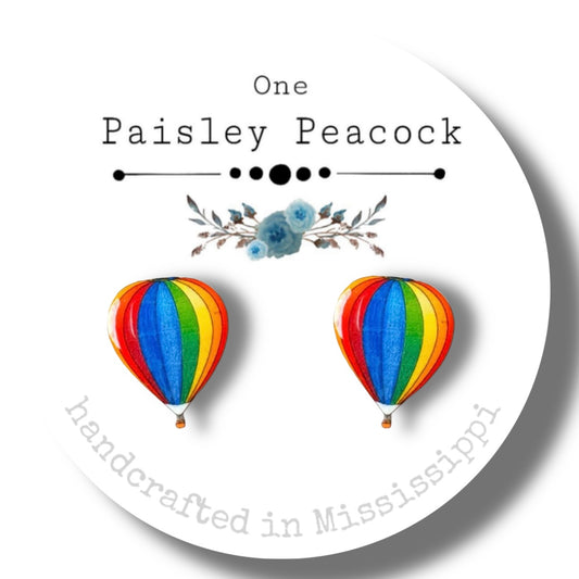 Stud Earrings-rainbow hot air balloon