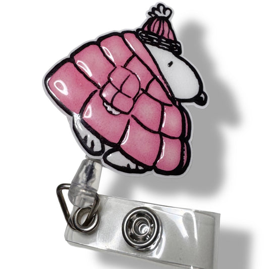 Snoopy Pink Puffer Badge Reel Inspired Handmade