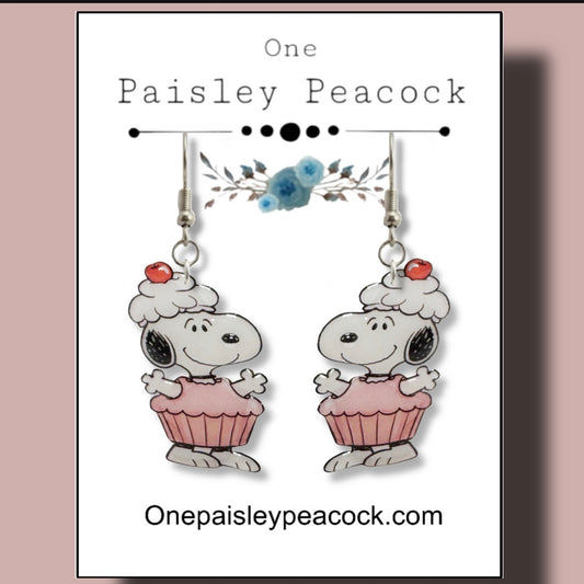 Dangle Earrings- Snoopy inspired Cupcake