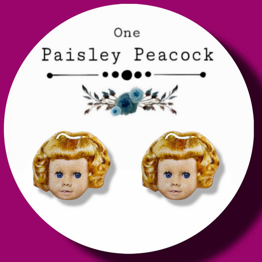 CHATTY CATHY DOLL INSPIRED HANDMADE STUD EARRINGS