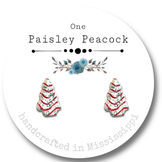 Stud Earrings-little Debbie Christmas tree cakes
