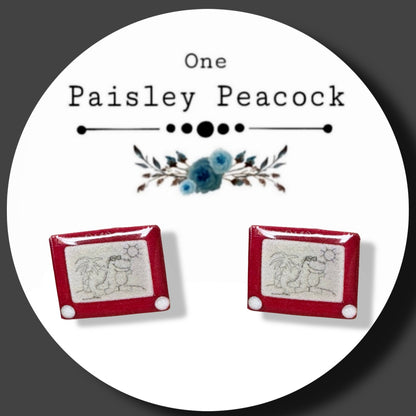 Sketch Toy stud Earrings Retro Etch a Sketch inspired handmade