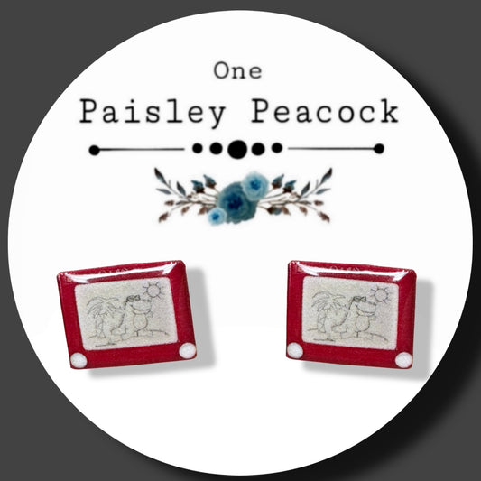 Sketch Toy stud Earrings Retro Etch a Sketch inspired handmade
