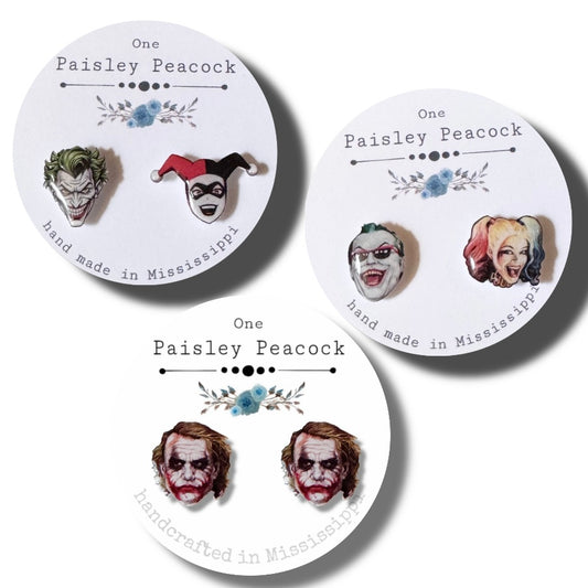 Joker Harley Quinn stud earrings