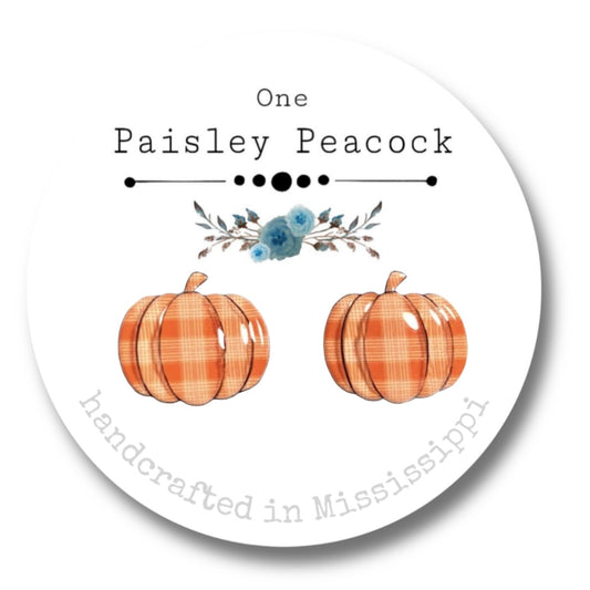 Stud earrings-plaid pumpkin