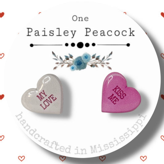 Valentines Day Conversation Hearts post earrings