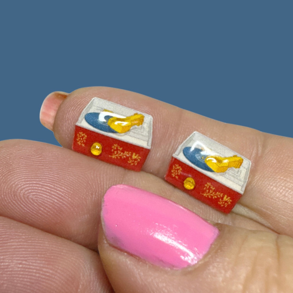 Toy Record Player stud earrings handmade Fisher Price inspired