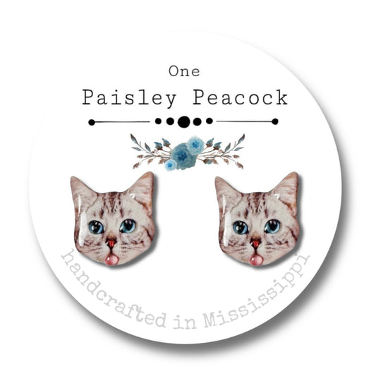Cat Stud Earrings-tongue out