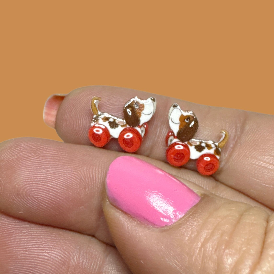 Toy Snoopy pull along stud earrings vintage inspired