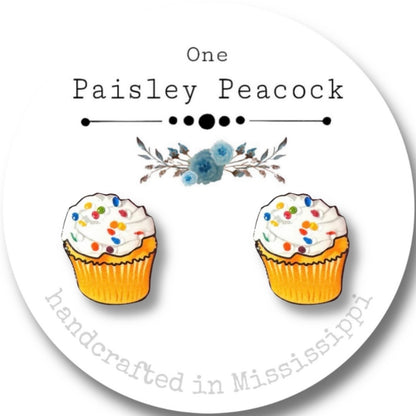 Stud Earrings-white frosting cupcake
