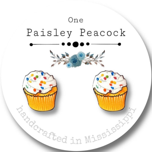 Stud Earrings-white frosting cupcake