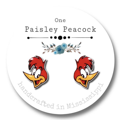 WOODY WOODPECKER INSPIRED STUD EARRINGS HANDMADE CARTOON
