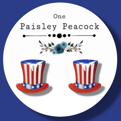 Independence Day stud earrings top hat 4th of July