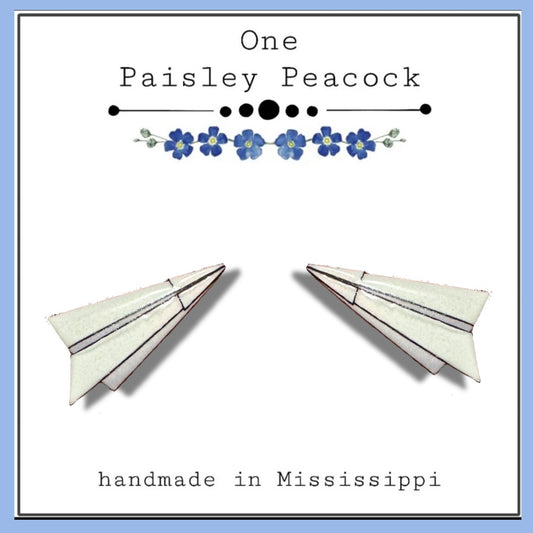 Paper airplane stud earrings