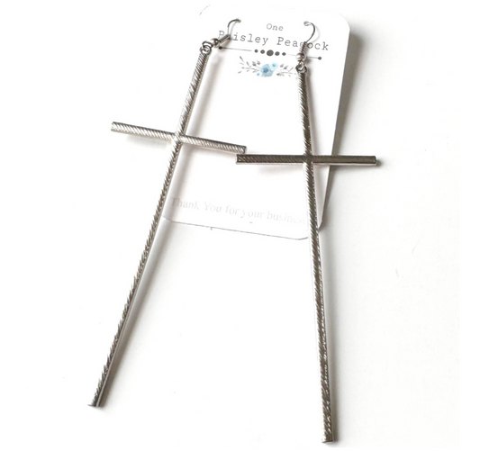 Dangle Earrings-Long Cross