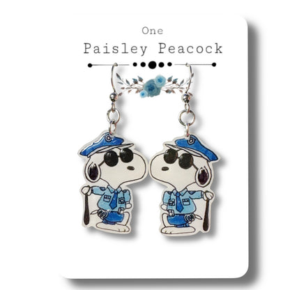 Dangle Earrings-snoopy policeman
