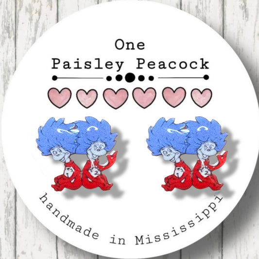 Dr. Seuss Thing 1 & 2 inspired stud earrings