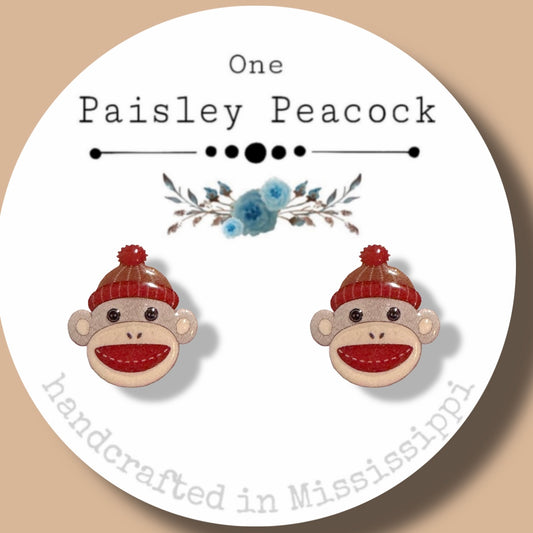 Sock Monkey stud earrings