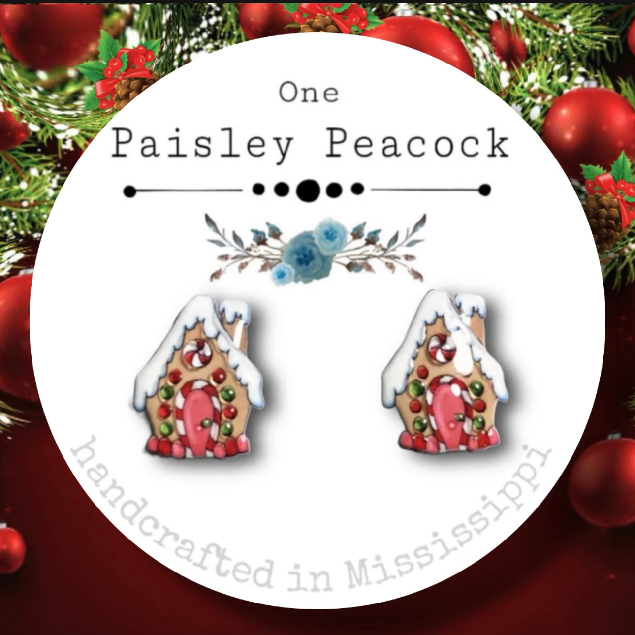 Stud earrings-pink gingerbread house