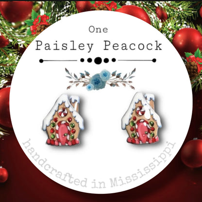 Stud earrings-pink gingerbread house