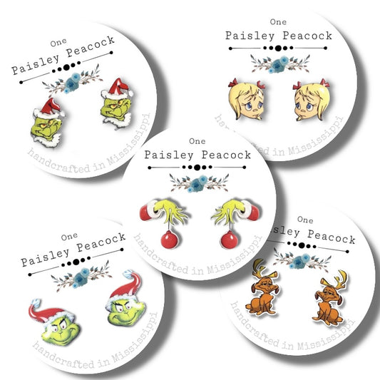 Grinch cartoon stud earrings