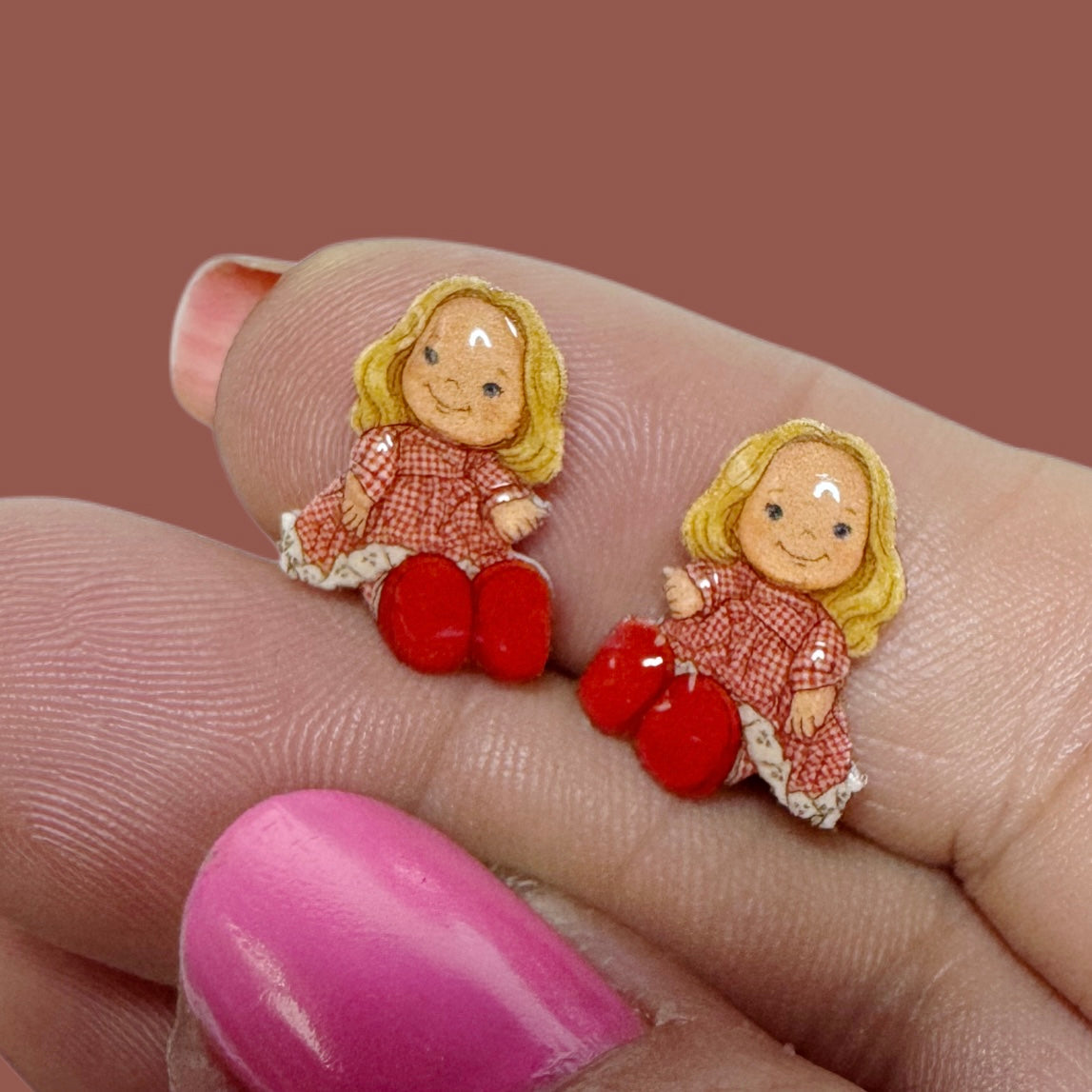 Toy lap Sitter Doll stud earrings handmade vintage inspired blonde hair